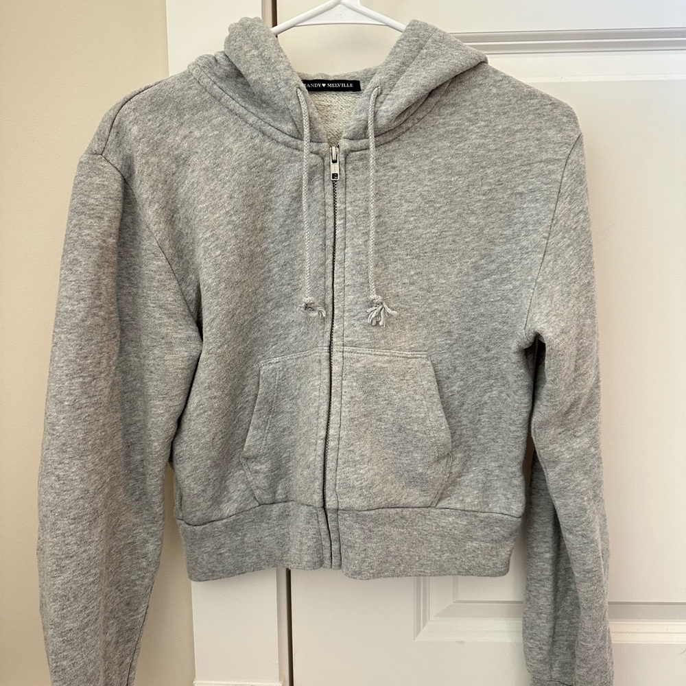 Brandy Melville Crop Heather Gray Zip Up